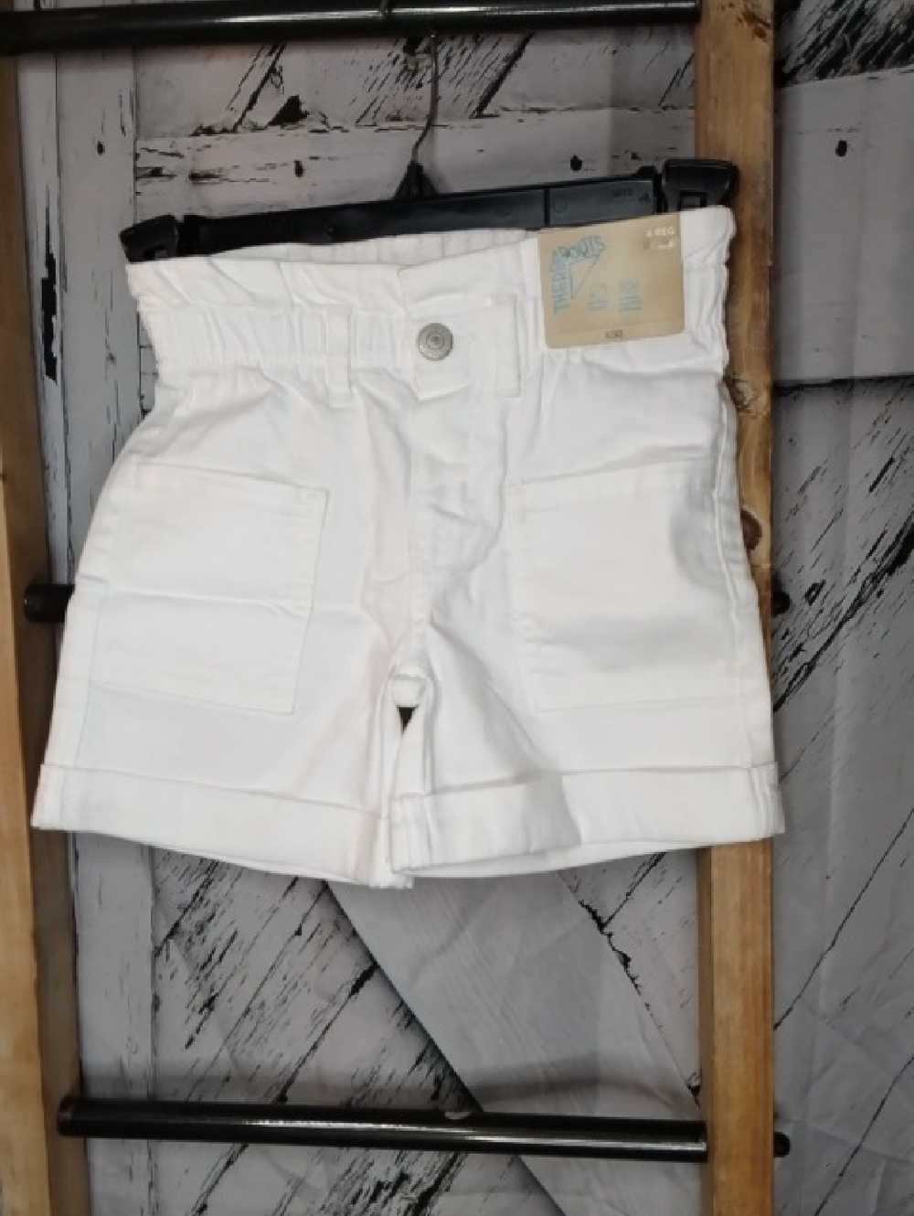 High-Waist White Girls Cotton Shorts Size 4 Regular
